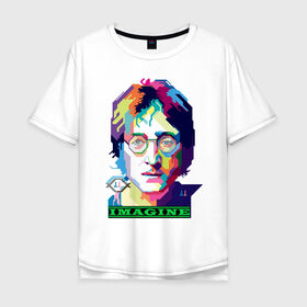Мужская футболка хлопок Oversize с принтом John Lennon Imagine в Тюмени, 100% хлопок | свободный крой, круглый ворот, “спинка” длиннее передней части | beatles | imagine | john | lennon | the beatles | битлз | битлы | группа | джон | купить | леннон | леннона | очки | рок н ролл | с группы | хиппи