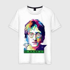 Мужская футболка хлопок с принтом John Lennon Imagine в Тюмени, 100% хлопок | прямой крой, круглый вырез горловины, длина до линии бедер, слегка спущенное плечо. | beatles | imagine | john | lennon | the beatles | битлз | битлы | группа | джон | купить | леннон | леннона | очки | рок н ролл | с группы | хиппи
