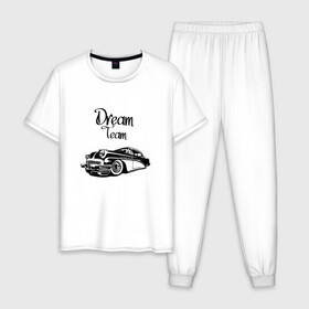 Мужская пижама хлопок с принтом Dream Team в Тюмени, 100% хлопок | брюки и футболка прямого кроя, без карманов, на брюках мягкая резинка на поясе и по низу штанин
 | american cars | car | dream | muscle car | team | авто | автомобиль | надпись | тюнинг