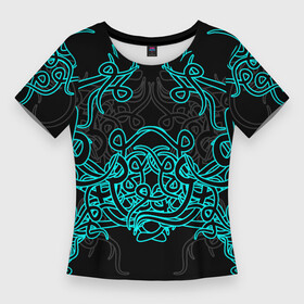 Женская футболка 3D Slim с принтом Узоры магия в Тюмени,  |  | игры | орнамент | плетение | растительность | рок | татуировка | узор | фэнтези | черное | этническое