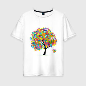 Женская футболка хлопок Oversize с принтом Flower tree в Тюмени, 100% хлопок | свободный крой, круглый ворот, спущенный рукав, длина до линии бедер
 | девушкам | дерево | зелень | листок | орнамент | цветы
