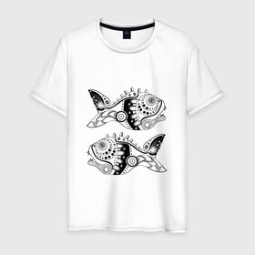 Мужская футболка хлопок с принтом Aries в Тюмени, 100% хлопок | прямой крой, круглый вырез горловины, длина до линии бедер, слегка спущенное плечо. | абстракция | гороскоп | инк | рыбы | стимпанк | трайбл