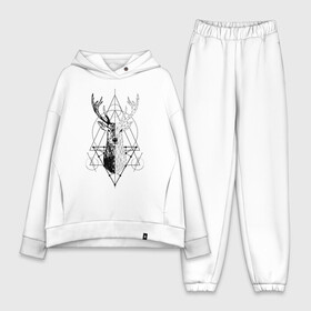 Женский костюм хлопок Oversize с принтом Polygonal deer в Тюмени,  |  | animals | black | circles | deer | drawing | forest | geometric | low poly | poly | silhouette | tattoo | triangles | wild | белый | геометрический | дикий | животные | звери | зверь | контур | круги | лес | лесной | мужской | олени | олень | полигональны