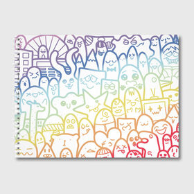 Альбом для рисования с принтом Радужные дудлы в Тюмени, 100% бумага
 | матовая бумага, плотность 200 мг. | doodle | горы | динозавр | дудл | жираф | заяц | звезда | карандаш | лапки | медведь | облако | птица | радуга | сердце | телевизор | улыбка | утёнок