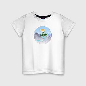 Детская футболка хлопок с принтом Пион и лента в Тюмени, 100% хлопок | круглый вырез горловины, полуприлегающий силуэт, длина до линии бедер | горы | гусу лань | ланьлин цзинь | пион | сияние средь снегов | цветок