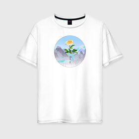 Женская футболка хлопок Oversize с принтом Пион и лента в Тюмени, 100% хлопок | свободный крой, круглый ворот, спущенный рукав, длина до линии бедер
 | горы | гусу лань | ланьлин цзинь | пион | сияние средь снегов | цветок