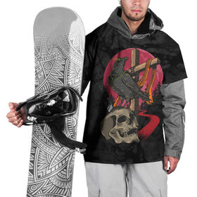 Накидка на куртку 3D с принтом Ворона и череп в Тюмени, 100% полиэстер |  | Тематика изображения на принте: blood | diablo | haloween | horror | дьявол | зомби | кости | кровь | мозги | мясо | страшилка | ужасы | хеллоуин | хелоуин