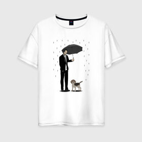 Женская футболка хлопок Oversize с принтом John Wick в Тюмени, 100% хлопок | свободный крой, круглый ворот, спущенный рукав, длина до линии бедер
 | beagle | john | john wick | wick | баба яга | бигль | джон уик | дождь | забота | защита животных | зонт | киану ривз | месть | охрана | собака