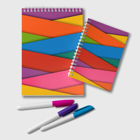 Блокнот COLORS GEOMETRY: в Тюмени, 100% бумага | 48 листов, плотность листов — 60 г/м2, плотность картонной обложки — 250 г/м2. Листы скреплены удобной пружинной спиралью. Цвет линий — светло-серый
 | Тематика изображения на принте: геометрия | полоски | разноцветное | яркие цвета | яркое