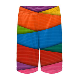 Детские спортивные шорты 3D с принтом COLORS GEOMETRY в Тюмени,  100% полиэстер
 | пояс оформлен широкой мягкой резинкой, ткань тянется
 | геометрия | полоски | разноцветное | яркие цвета | яркое