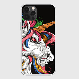 Чехол для iPhone 12 Pro с принтом Evil unicorn в Тюмени, силикон | область печати: задняя сторона чехла, без боковых панелей | black | blue | evil | evil unicorn | green yellow | horn | horse | multicolored | pink | red | white | белый | зеленый желтый | зло | злой единорог | конь | красный | лошадь | разноцветный | рог | розовый | синий | черный