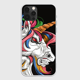 Чехол для iPhone 12 Pro Max с принтом Evil unicorn в Тюмени, Силикон |  | Тематика изображения на принте: black | blue | evil | evil unicorn | green yellow | horn | horse | multicolored | pink | red | white | белый | зеленый желтый | зло | злой единорог | конь | красный | лошадь | разноцветный | рог | розовый | синий | черный