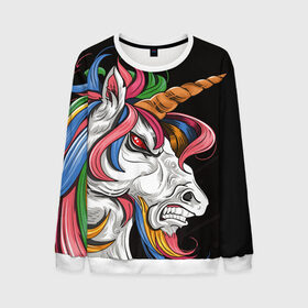 Мужской свитшот 3D с принтом Evil unicorn в Тюмени, 100% полиэстер с мягким внутренним слоем | круглый вырез горловины, мягкая резинка на манжетах и поясе, свободная посадка по фигуре | black | blue | evil | evil unicorn | green yellow | horn | horse | multicolored | pink | red | white | белый | зеленый желтый | зло | злой единорог | конь | красный | лошадь | разноцветный | рог | розовый | синий | черный