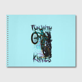 Альбом для рисования с принтом Забава с ножами в Тюмени, 100% бумага
 | матовая бумага, плотность 200 мг. | велосипеды | велоспорт | забавы с ножами | кислота. | ножи | экстремальный спорт | экстрим