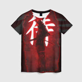 Женская футболка 3D с принтом NEON SAMURAI в Тюмени, 100% полиэфир ( синтетическое хлопкоподобное полотно) | прямой крой, круглый вырез горловины, длина до линии бедер | катана | красное | неон | неоновый самурай | самурай | стиль | тренд | япония