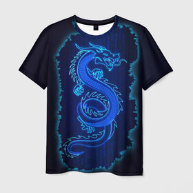 Мужская футболка 3D с принтом NEON DRAGON в Тюмени, 100% полиэфир | прямой крой, круглый вырез горловины, длина до линии бедер | дракон | китайский дракон | неон | неоновый дракон
