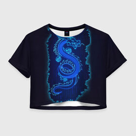 Женская футболка Crop-top 3D с принтом NEON DRAGON в Тюмени, 100% полиэстер | круглая горловина, длина футболки до линии талии, рукава с отворотами | дракон | китайский дракон | неон | неоновый дракон