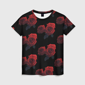 Женская футболка 3D с принтом Роза в Тюмени, 100% полиэфир ( синтетическое хлопкоподобное полотно) | прямой крой, круглый вырез горловины, длина до линии бедер | красная роза | красные розы | растение | роза | розы | флора | цветок | цветы