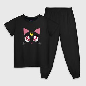 Детская пижама хлопок с принтом Luna Cat. Sailor Moon в Тюмени, 100% хлопок |  брюки и футболка прямого кроя, без карманов, на брюках мягкая резинка на поясе и по низу штанин
 | Тематика изображения на принте: anime | cute | аниме | взгляд | волшебство | глаза | киса | киска | кот | котенок | котэ | котя | кошка | лапочка | луна | магия | месяц | милый | мимими | мордочка | сейлор мун | хороший | япония
