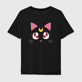 Мужская футболка хлопок Oversize с принтом Luna Cat. Sailor Moon в Тюмени, 100% хлопок | свободный крой, круглый ворот, “спинка” длиннее передней части | Тематика изображения на принте: anime | cute | аниме | взгляд | волшебство | глаза | киса | киска | кот | котенок | котэ | котя | кошка | лапочка | луна | магия | месяц | милый | мимими | мордочка | сейлор мун | хороший | япония