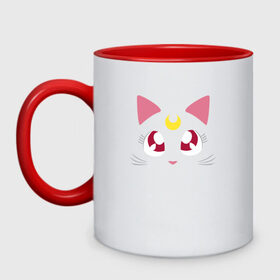 Кружка двухцветная с принтом Luna Cat. Sailor Moon в Тюмени, керамика | объем — 330 мл, диаметр — 80 мм. Цветная ручка и кайма сверху, в некоторых цветах — вся внутренняя часть | Тематика изображения на принте: anime | cute | аниме | взгляд | волшебство | глаза | киса | киска | кот | котенок | котэ | котя | кошка | лапочка | луна | магия | месяц | милый | мимими | мордочка | сейлор мун | хороший | япония
