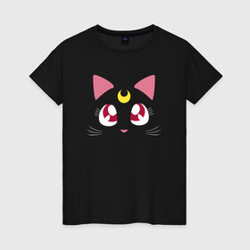 Женская футболка хлопок с принтом Luna Cat. Sailor Moon в Тюмени, 100% хлопок | прямой крой, круглый вырез горловины, длина до линии бедер, слегка спущенное плечо | anime | cute | аниме | взгляд | волшебство | глаза | киса | киска | кот | котенок | котэ | котя | кошка | лапочка | луна | магия | месяц | милый | мимими | мордочка | сейлор мун | хороший | япония