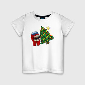 Детская футболка хлопок с принтом Among Us | Новогодний в Тюмени, 100% хлопок | круглый вырез горловины, полуприлегающий силуэт, длина до линии бедер | Тематика изображения на принте: 
