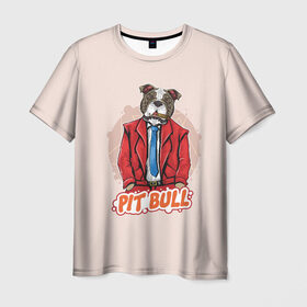 Мужская футболка 3D с принтом Питбуль в Тюмени, 100% полиэфир | прямой крой, круглый вырез горловины, длина до линии бедер | Тематика изображения на принте: pitbull | животные | питбуль | собака | юмор