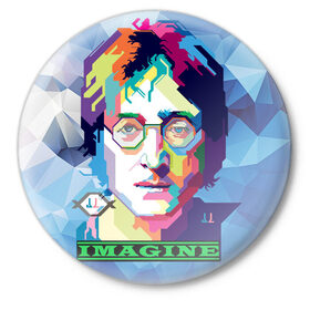 Значок с принтом Джон Леннон Imagine в Тюмени,  металл | круглая форма, металлическая застежка в виде булавки | Тематика изображения на принте: beatles | imagine | john | lennon | the beatles | битлз | битлы | группа | джон | купить | леннон | леннона | очки | рок н ролл | с группы | хиппи