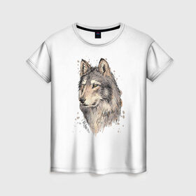 Женская футболка 3D с принтом Волк в Тюмени, 100% полиэфир ( синтетическое хлопкоподобное полотно) | прямой крой, круглый вырез горловины, длина до линии бедер | волк | голова волка | животные | звери | хищник