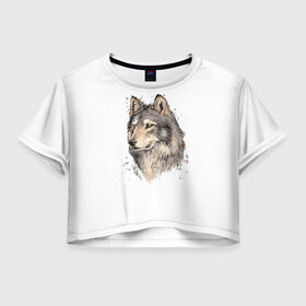 Женская футболка Crop-top 3D с принтом Волк в Тюмени, 100% полиэстер | круглая горловина, длина футболки до линии талии, рукава с отворотами | волк | голова волка | животные | звери | хищник