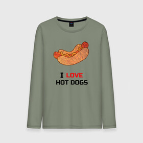 Мужской лонгслив хлопок с принтом Love HOT DOGS в Тюмени, 100% хлопок |  | Тематика изображения на принте: еда | люблю | питание | сосиска | хот дог