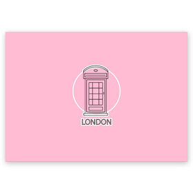 Поздравительная открытка с принтом Телефонная будка, London в Тюмени, 100% бумага | плотность бумаги 280 г/м2, матовая, на обратной стороне линовка и место для марки
 | Тематика изображения на принте: box | england | london | phone | telephone | uk | англия europe | великобритания | европа | иконка | красная будка | круг | лондон | надпись | поездка | путешествие | розовый | телефон | телефонная будка