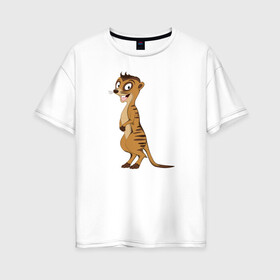 Женская футболка хлопок Oversize с принтом Сурикат в Тюмени, 100% хлопок | свободный крой, круглый ворот, спущенный рукав, длина до линии бедер
 | животное | зверь | милый | смешной | сурикат | улыбается