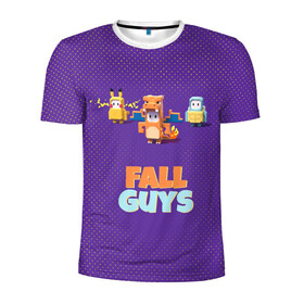 Мужская футболка 3D спортивная с принтом Fall Guys в Тюмени, 100% полиэстер с улучшенными характеристиками | приталенный силуэт, круглая горловина, широкие плечи, сужается к линии бедра | battle royale | fall | fall guys | game | games | guys | winner | батл роял | игра | игры | победитель | фалл гайс
