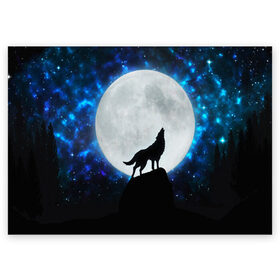 Поздравительная открытка с принтом Волк воющий на луну в Тюмени, 100% бумага | плотность бумаги 280 г/м2, матовая, на обратной стороне линовка и место для марки
 | wolf | волк | волки | волчица | животные | одинокий волк