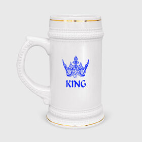 Кружка пивная с принтом KING в Тюмени,  керамика (Материал выдерживает высокую температуру, стоит избегать резкого перепада температур) |  объем 630 мл | blue crown | crown | crown print | king | king lettering | king print | король | корона | надпись король | принт король | принт короны | синяя  корона