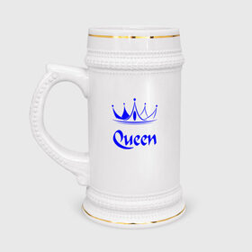 Кружка пивная с принтом Queen в Тюмени,  керамика (Материал выдерживает высокую температуру, стоит избегать резкого перепада температур) |  объем 630 мл | blue crown | crown | crown print | queen | queen lettering | queen print | королева | корона | надпись королева | принт королева | принт короны | синяя корона