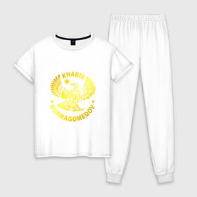 Женская пижама хлопок с принтом KHABIB NURMAGOMEDOV в Тюмени, 100% хлопок | брюки и футболка прямого кроя, без карманов, на брюках мягкая резинка на поясе и по низу штанин | khabib nurmagomedov | mixed martial arts | sports organization | ufc | ultimate fighting championship | мма | нурмагомедов | хабиб | хабиб нурмагомедов