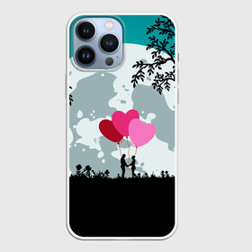 Чехол для iPhone 13 Pro Max с принтом Влюбленная Пара в Тюмени,  |  | heart | leaves | love | love you | minimal | moon | night | влюбленная пара | влюбленные | воздушные шары | деревья | листья | луна | любовь | минимализм | ночь | отношения | полнолуние | природа | сердечки | сердца | сердце