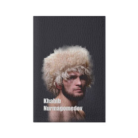 Обложка для паспорта матовая кожа с принтом Хабиб Нурмагомедов в Тюмени, натуральная матовая кожа | размер 19,3 х 13,7 см; прозрачные пластиковые крепления | 29 0 | ufc | бойцовский клуб | хабиб | хабиб нурмагомедов | чемпион