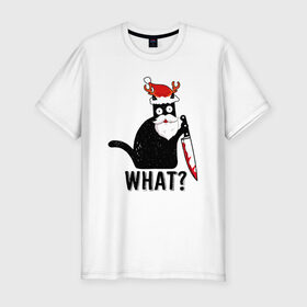 Мужская футболка хлопок Slim с принтом What Cat (Новый Год) в Тюмени, 92% хлопок, 8% лайкра | приталенный силуэт, круглый вырез ворота, длина до линии бедра, короткий рукав | Тематика изображения на принте: 
