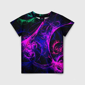 Детская футболка 3D с принтом GambaTR в Тюмени, 100% гипоаллергенный полиэфир | прямой крой, круглый вырез горловины, длина до линии бедер, чуть спущенное плечо, ткань немного тянется | abstraction | colorful | dark | fractal | glow | patterns | shapes | tangled | texture | абстракция | запутанный | разноцветный | свечение | текстура | темный | узоры | формы | фрактал
