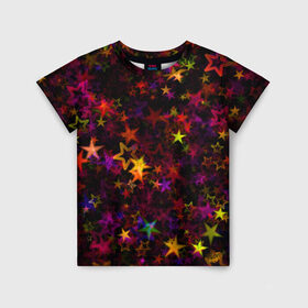 Детская футболка 3D с принтом Stars в Тюмени, 100% гипоаллергенный полиэфир | прямой крой, круглый вырез горловины, длина до линии бедер, чуть спущенное плечо, ткань немного тянется | abstract | art | colorful | shapes | stars | texture | абстрактный | арт | звезды | разноцветный | текстура | формы
