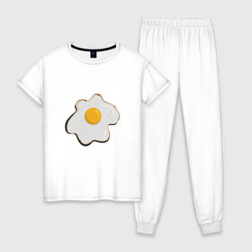 Женская пижама хлопок с принтом Яичница, завтрак в Тюмени, 100% хлопок | брюки и футболка прямого кроя, без карманов, на брюках мягкая резинка на поясе и по низу штанин | арт | белок. | еда | желток | завтрак | люблю еду | минимализм | яичница | яйцо