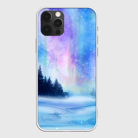 Чехол для iPhone 12 Pro Max с принтом Зимняя соната в Тюмени, Силикон |  | watercolor | акварель | зима | лес | сияние | снег