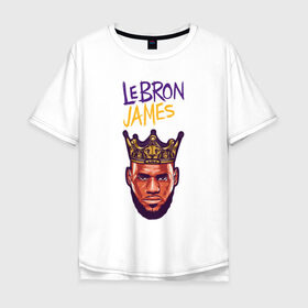 Мужская футболка хлопок Oversize с принтом LEBRON JAMES в Тюмени, 100% хлопок | свободный крой, круглый ворот, “спинка” длиннее передней части | Тематика изображения на принте: 24 lakers | kobe bryant | lakers | lebron james. | los angeles lakers | баскетбол | коби брайант | лос анджелес лейкерс | лосанджелес лейкерс