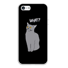 Чехол для iPhone 5/5S матовый с принтом What cat в Тюмени, Силикон | Область печати: задняя сторона чехла, без боковых панелей | cat | kitten | kitty | what кот | британская кошка | британский кот | в смысле | взгляд | вопрос | вопросительный знак | глаза кота | животные | кот мем | котенок | котик | котята | кошак | кошка | мемы