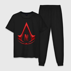 Мужская пижама хлопок с принтом Assassins Creed Netflix в Тюмени, 100% хлопок | брюки и футболка прямого кроя, без карманов, на брюках мягкая резинка на поясе и по низу штанин
 | Тематика изображения на принте: ac | games | netflix | ubisoft | vikings | викинги | игры | нетфликс | сериалы | юбисофт