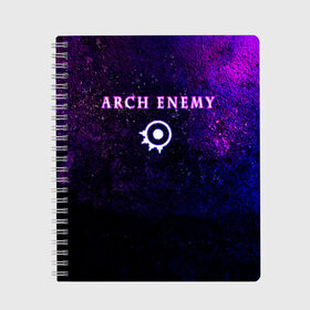 Тетрадь с принтом Arch Enemy. Neon logo в Тюмени, 100% бумага | 48 листов, плотность листов — 60 г/м2, плотность картонной обложки — 250 г/м2. Листы скреплены сбоку удобной пружинной спиралью. Уголки страниц и обложки скругленные. Цвет линий — светло-серый
 | archenemy | band | bodom | deathmetal | electroguitars | guitars | hard rock | legends | metal | metalhead | progressive | rock | rock legends | rockon | shred | trash | гитары | метал | металхед | рок | рок легенды | рокконцерт | тяжеляк | хардрок